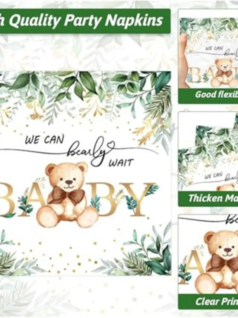 Sage Green Teddy Bear Baby Shower Plates Napkins Forks Party Supplies Set